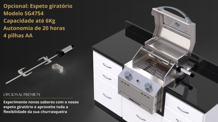 Churrasqueira a Gás e Carvão (Híbrida) com 2 Queimadores e Tampa com visor - Linha Imperiale - Imagem 3